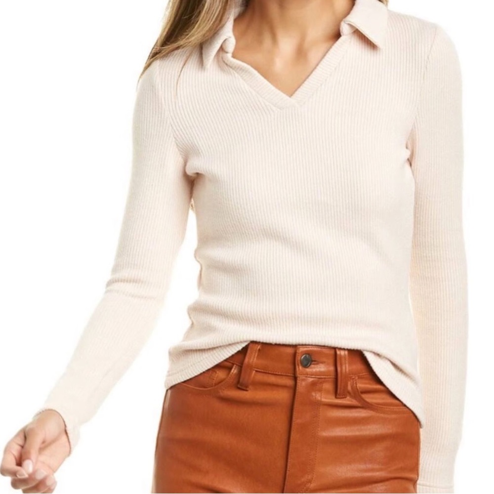Walter Baker Hudson Ribbed Knit Sweater Top in Blush cream nude/ very pale pink